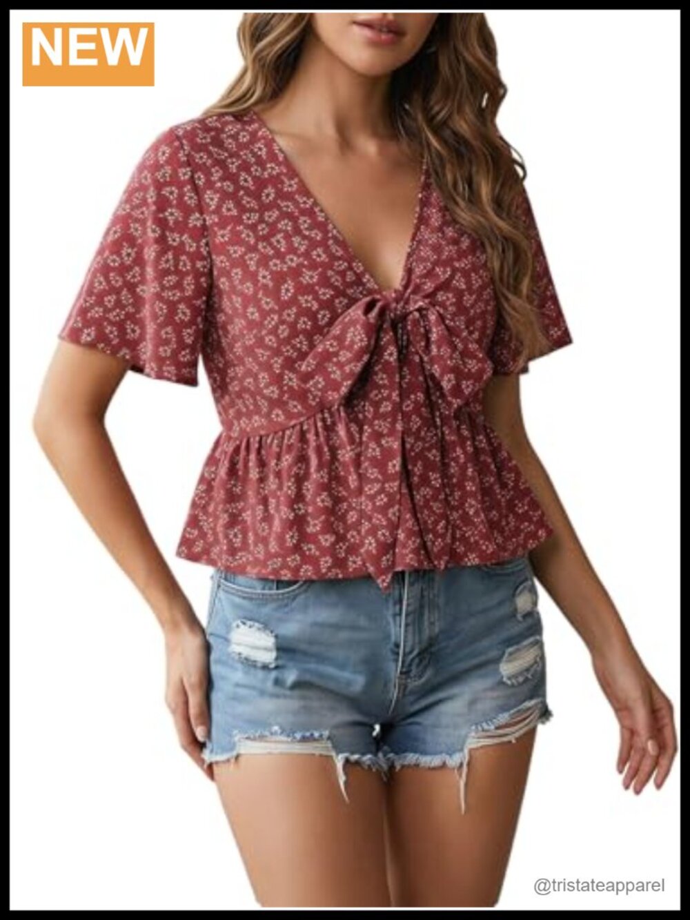 Boho Floral Peplum Tie Front V Neck Flowy Blouse